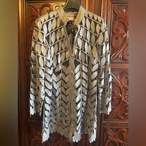 Designer Elegant Stillman New York Silver Leaf Pattern Leather Jacket